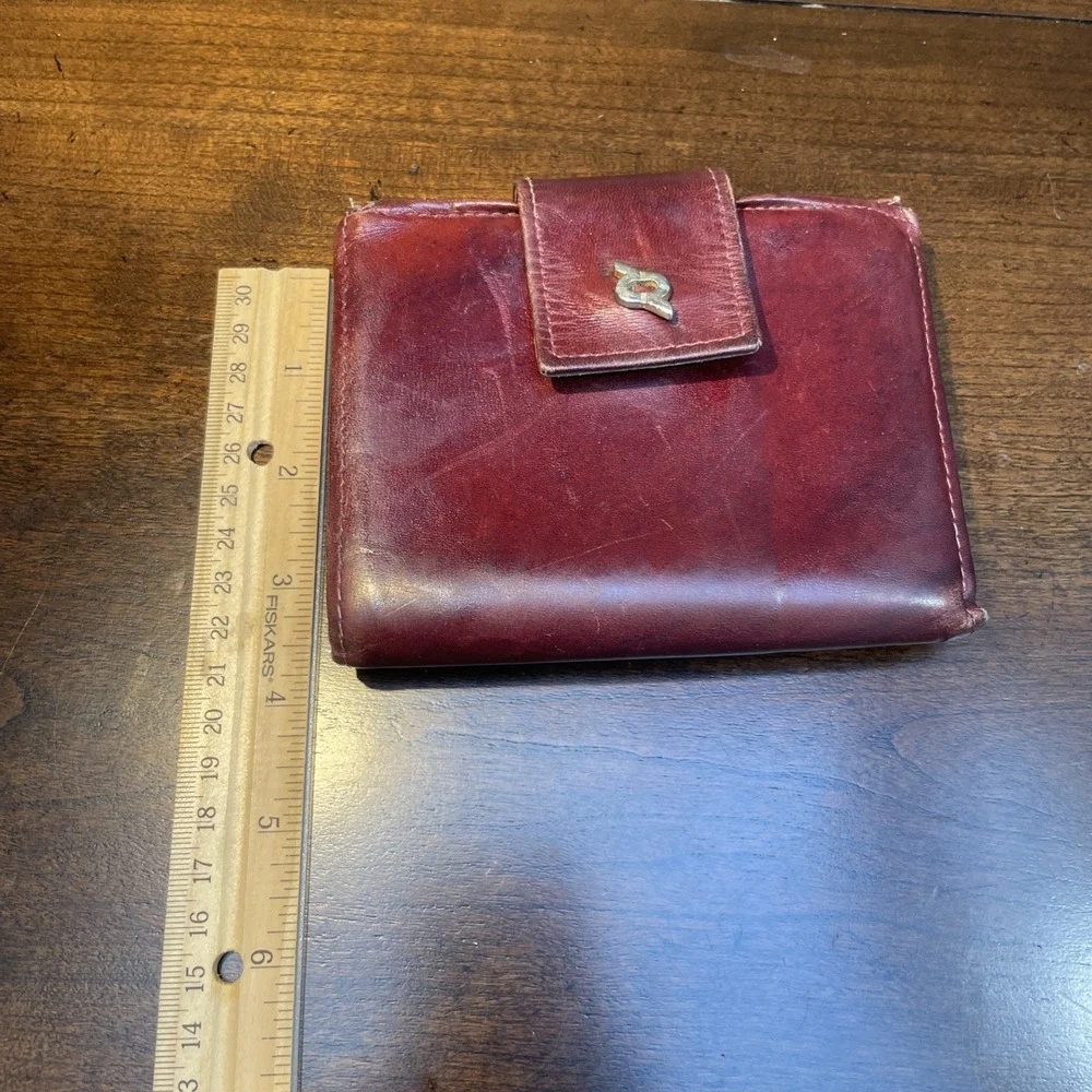 VTG Rolfs Wallet Men's Cowhide Wine Burgundy Cards Photos NOS 5
